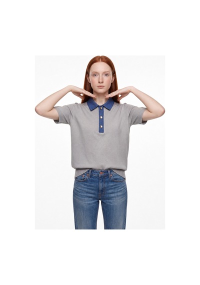 Maison Velora Kadın Gri Denim Garnili Polo Yaka Triko Bluz Gri 885126193 Gri