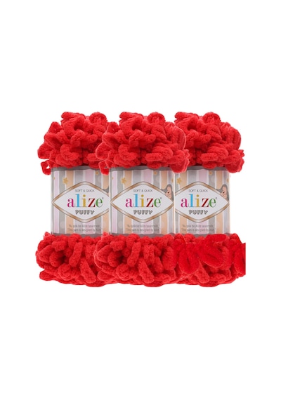 Puffy 3 Lü Paket El Örgü İpi - Şişsiz 100g X 3 Adet Renk No: 56 - Kırmızı