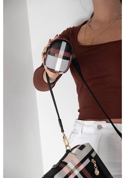 Silver Polo Sp1038 Kadın Çapraz Çanta Ekose Siyah-siyah