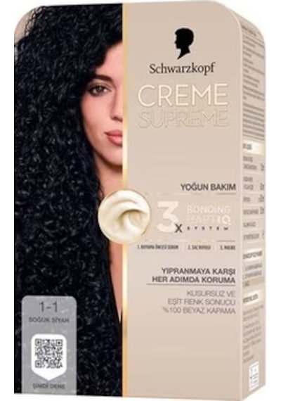 Schwarzkopf Creme Supreme Saç Boyası Soğuk Siyah 1-1