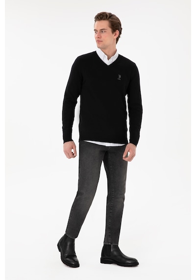 U.S. Polo Assn. Erkek Slim Fit V Yaka Siyah Basic Kazak 50288881-VR046