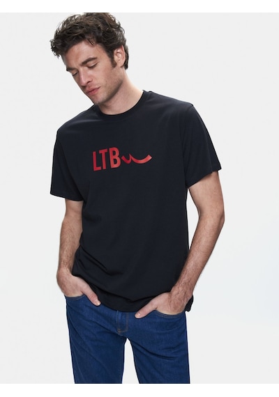Ltb Kısa Kollu Bisiklet Yaka Sign Baskılı Siyah T-shırt Çok Renkli