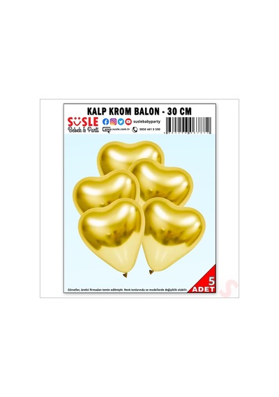 Krom Kalp Balon, Altın - 30cm X 5 Adet
