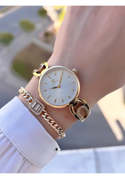 Revello Altın Kaplama Kararma Renk Atma Yapmaz 3atm Su Geçirmez+bileklik Lady Wristwatch Grc.101.m3