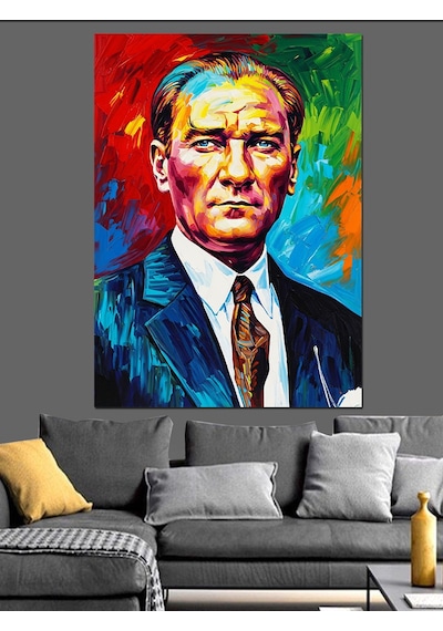 Renkli Mustafa Kemal Atatürk Resmi Dekoratif Kanvas - Mdf Ahşap Tablo