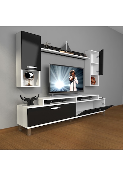Decoraktiv Ekoflex 5da Mdf Krom Ayaklı Tv Ünitesi Tv Sehpası Beyaz - Siyah