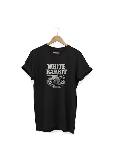 White Rabbit Baskılı Siyah T-shirt Siyah