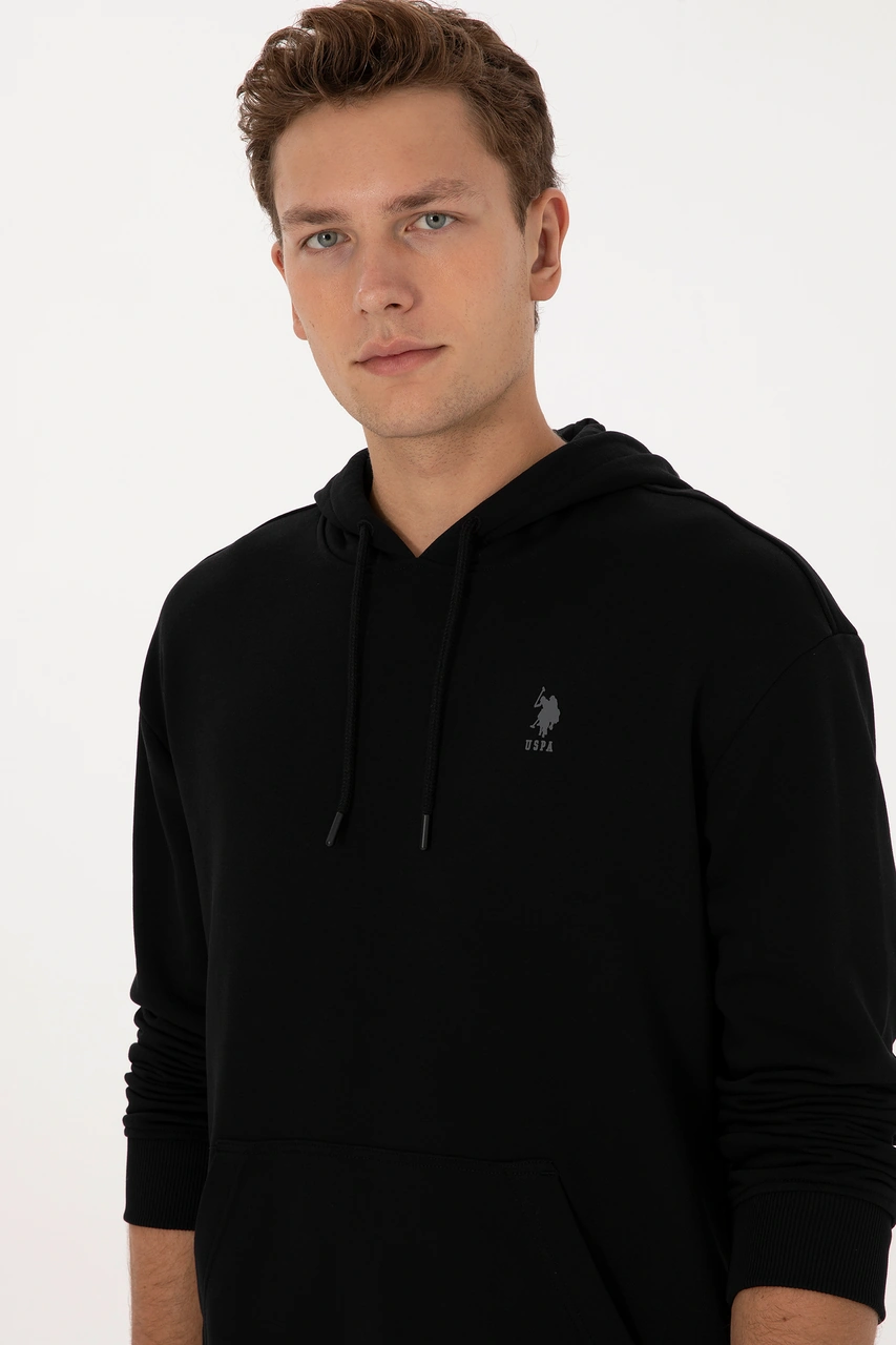 U.S. Polo Assn. Erkek Comfort Fit Kapüşonlu Siyah Basic Sweatshirt 50313746-VR046