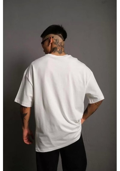 Erkek 24/1 Düz A Kalite Oversize T-shirt - Beyaz Beyaz