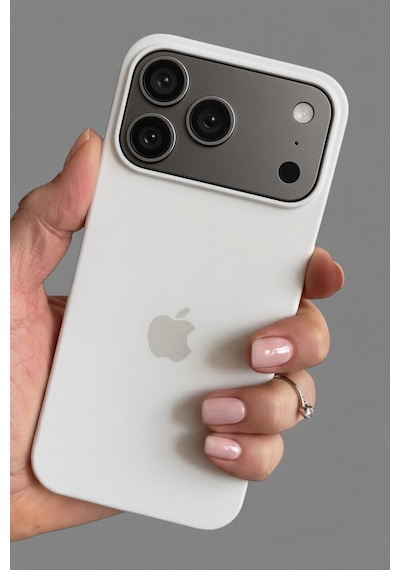 Apple iPhone 17-18 Pro Uyumlu Kılıf Logolu Lansman Soft Yumuşak Içi Kadife Silikon Kapak Beyaz Renk