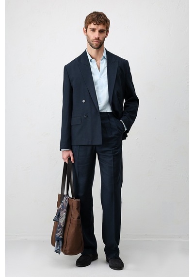 Antioch Relax Fit Keten Karışımlı Erkek Blazer Ceket Lacivert