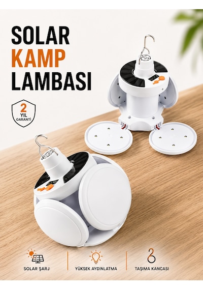 Kamp Lambası Işıldak Beyaz Işık Güneş Enerjili Solar Aydınlatma 5 Kanatlı Katlanabilir - Lisinya Çok Renkli