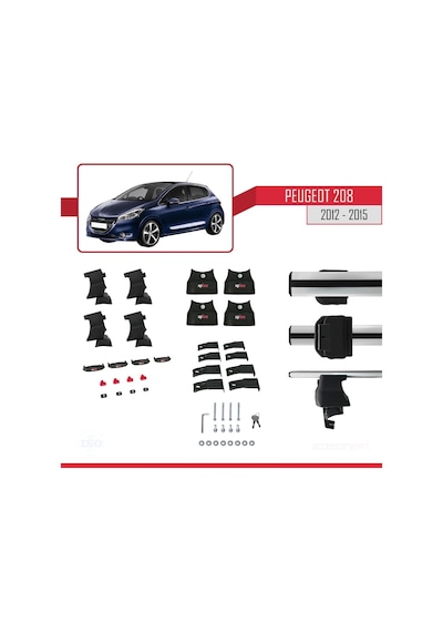 Peugeot 208 2012-2015 Arası İle Uyumlu Ace-4 Ara Atkı Tavan Barı Gri
