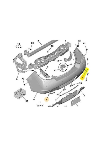 Peugeot 508 Arka Tampon Reflektörü 2010-2014 745381 1.6 Vtı, 1.6 Hdı, 2.0 Hdı, 2.2 Hdı, 1.6 L Thp