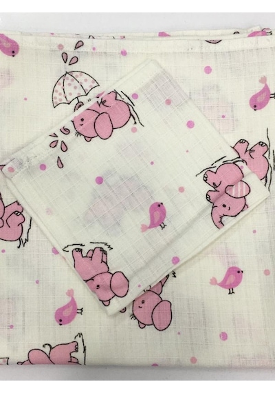 Müslin %100 Organik Pamuk Kumaş Örtü Battaniye 100x100cm+ Ağız Mendili Hediyeli Pembe Bulut Pembe Bulut Pembe