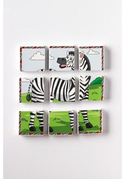 Manyetik Blok Çift Taraflı 9 Parçalı Mıknatıslı Puzzle 2 Görsel Aslan-zebra Yapboz 27087246