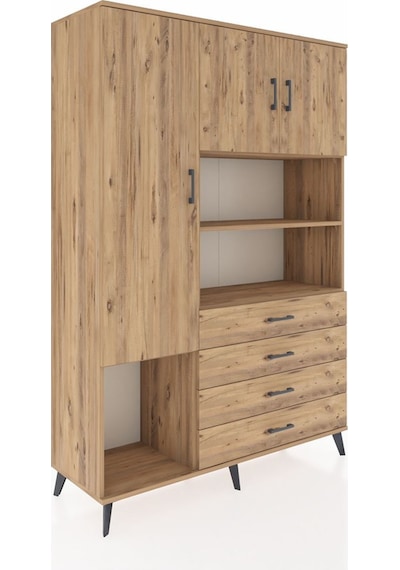 Hyperion Dolap 7 Raflı 4 Çekmeceli 3 Kapaklı 132x44x195 Çam-çam/çam Atlas Çam/atlas Çam