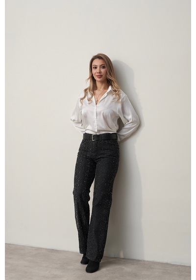 Rabia Çelik Kadın Siyah Stragiht Fit Tüvit Marka Model Jean Pantolon Siyah Siyah