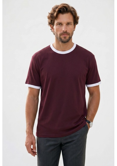 Tudors Erkek Regular Fit Klasik Kesim %100 Pamuk Kısa Kollu Bisiklet Yaka Bordo Tişört-51577