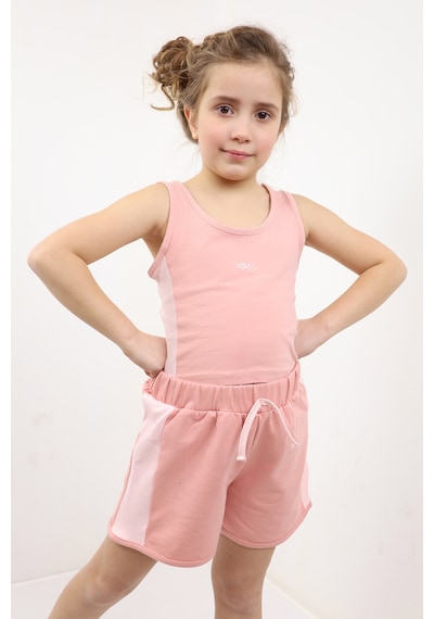 Toontoy Kids Toontoy Kız Çocuk Nakışlı Şortlu Takım Koyu Pudra