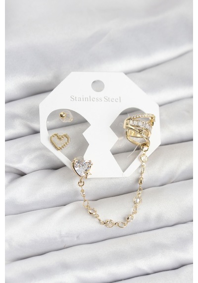 Pirinç Kalpli Küpe Seti Gold Renk Renkli 94155897