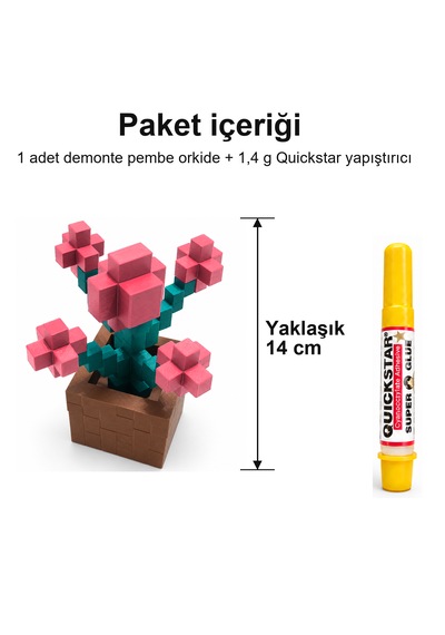 Piksel Orkide Biblo - 3d Baskı, Minecraft Esintili Pembe