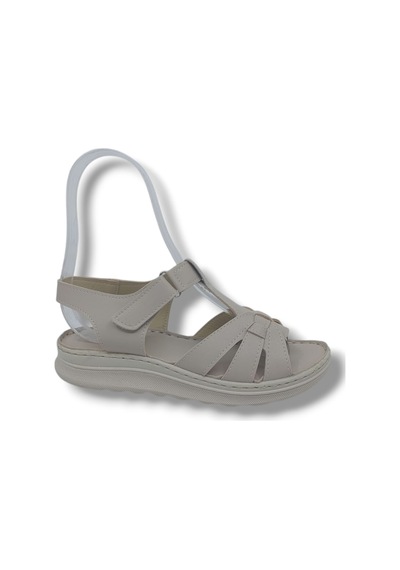 Zerhan 1150 Kadın Krem Cırtlı Yumuşak Taban Comfort Sandalet Ayakkabı Krem