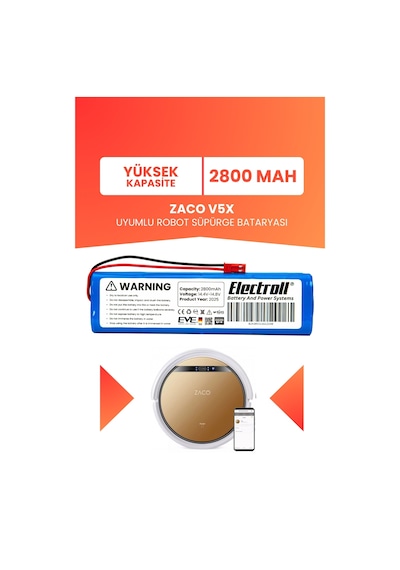 Zaco V5x Uyumlu Batarya Yüksek Kapasite 2800mah Pil Robot Süpürge Bataryası Değişimi