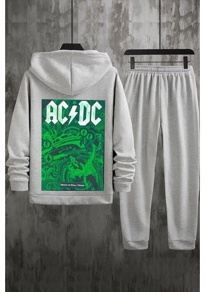 Uyguntarz Unisex Acdc Baskılı Eşofman Takımı Gri