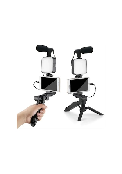 Upway Led Işıklı Mikrofonlu Tripotlu Kumandalı Video Kayıt Fotoğraf Öz Çekim Seti