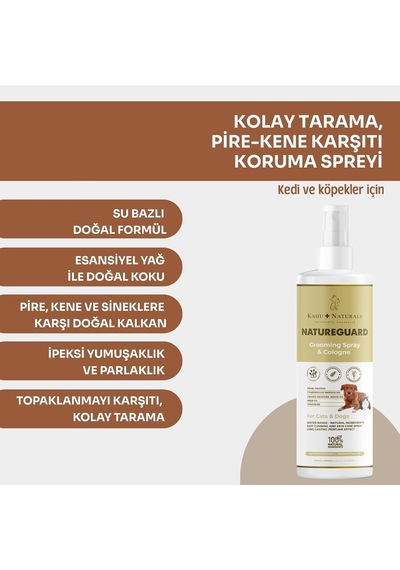 Kahu Naturals Natureguard Kolay Tarama, Tüy Bakımı, Organik Parfüm Etkili Vücut Spreyi, Pire, Kene, Sinek Karşıt