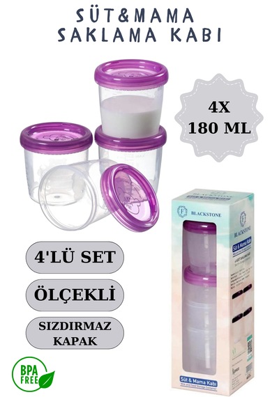 4'lü Süt & Mama Saklama Kabı Seti Mor