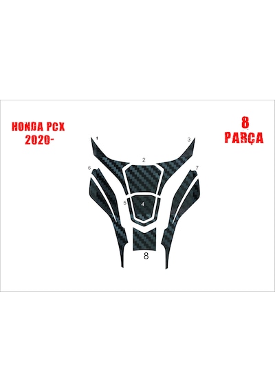 Honda Pcx 2021-2024 Tank Pad Ve Grenaj Kaplama 8 Parça Siyah 96559355