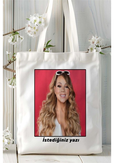 Art Hediye Mariah Carey Baskılı Bez Çanta Omuz Çantası Kişiye Özel Desen 3 Çok Renkli