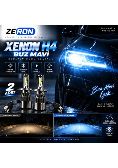 Xenon H4 Buz Mavi Led Far Ampulü 12v 2 Adet Yüksek Aydınlatma Kolay Montaj