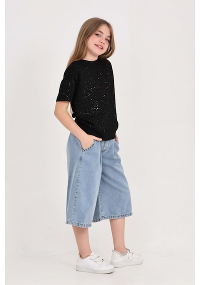 Modanino Kız Çocuk Jean Kaprili 2'li Alt-üst Takım 7-12 Yaş 12673sk Siyah