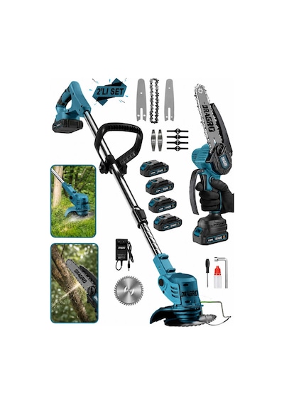 Dragro Drg-21v 2'li Set 21v Çift Akü M Uzatmalı Kollu Çalı Ot Biçme Şarjlı Tırpan Ve Testere 4 Akülü