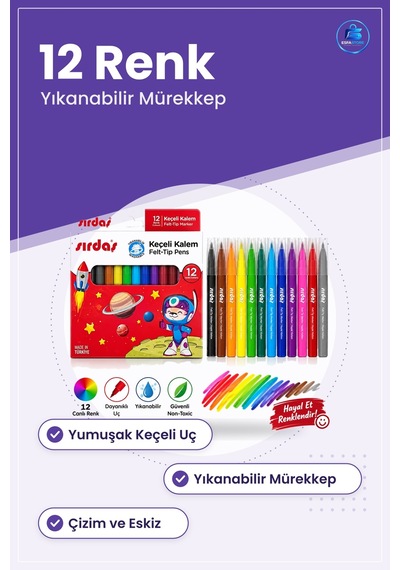 Keçeli Kalem Renk Karmaşık Set Yıkanabilir Çizim Okul Ofis Kırtas