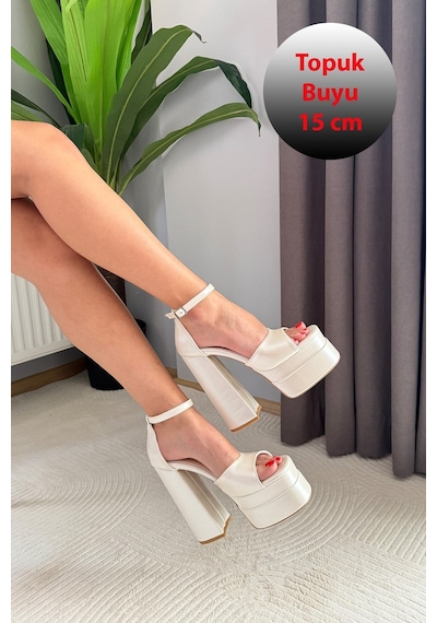 Preshley Kadın Elina Sedef Beyaz Tek Bantlı 15 Cm Platform Topuklu Ayakkabı