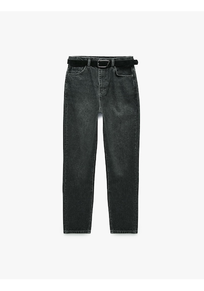 Koton Kemerli Yüksek Bel Dar Kalıp Düz Paça Pamuklu Denim Pantolon - Mom Slim Jean Siyah 7wal40095md Koton Kemerli Yüksek Bel Dar Kalıp Düz Paça Pamuklu Denim Pantolon - Mom Slim Jean Siyah 7wal40095md