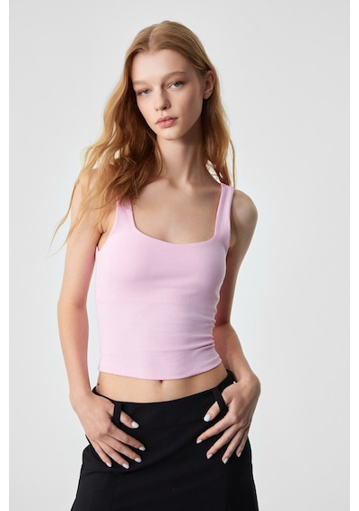 Grimelange Sanukı Kadın Slim Kısa Oyuk Yaka Pembe Bluz