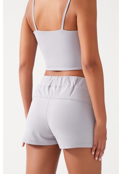 Los Ojos Kadın Gri Cepli Beli Lastikli Basic Fit Spor Şort Shorts Gri