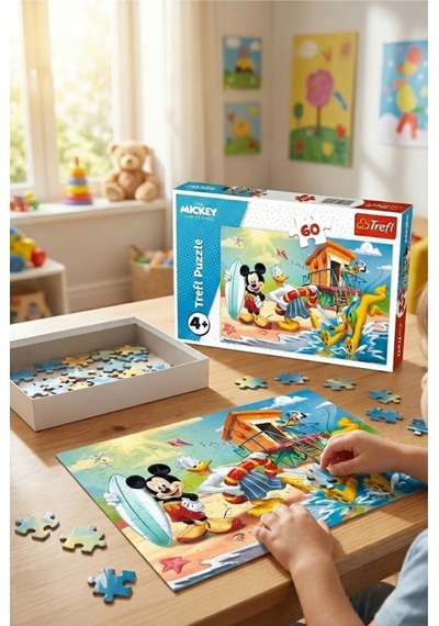 Trefl Mickey Mouse Ve Arkadaşları Plaj Eğlencesi Puzzle 60 Parça - 4 Yaş Üstü Eğitici Çocuk Yapboz
