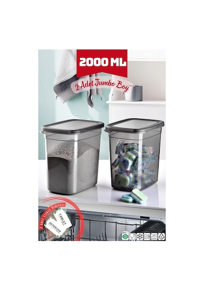 Nandy Home Jumbo Boy Tablet + Deterjan Saklama Kabı 2'li Set Antrasit 2000 ML