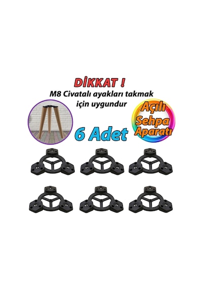 6 Adet Açılı Üçlü Sehpa Bağlantı Aparatı Zigon Puf Tabure Mobilya Masa Ayağı Ayak Takma Tabanı