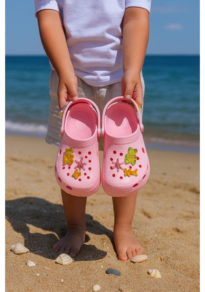 N Moda Jelibonlu Boncuklu Kız Çocuk Sandalet-terlik Pembe