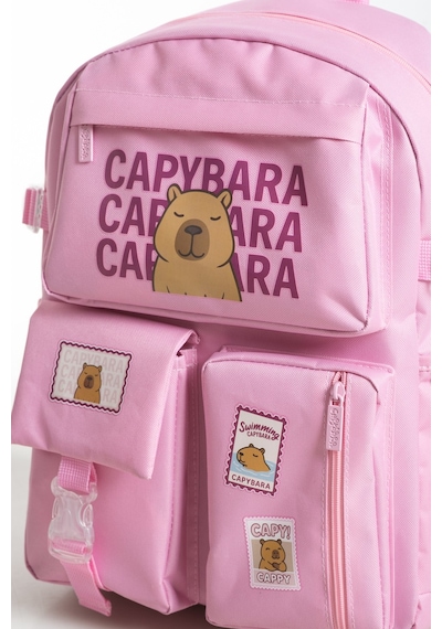 Capybara Orijinal Lisanslı Okul Çantası Sevimli Tasarım, Su Pembe