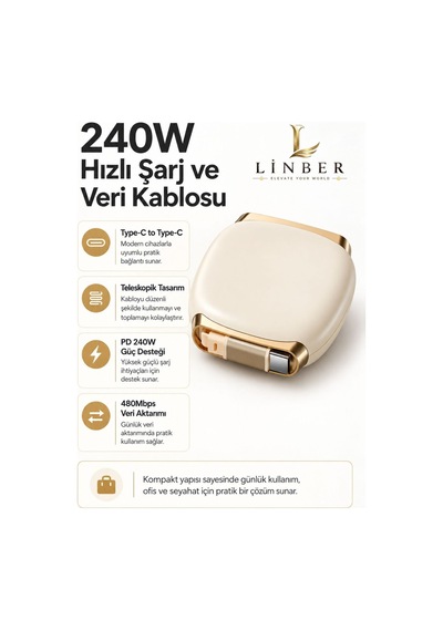 240w Type-c To Type-c Krem Teleskopik Şarj Ve Veri Kablosu, Geri Sarılabilir Mini Tasarım, Kademeli Uzunluk Ayarı,taşınabilir Hızlı Şarj Kablosu Krem 240w Type-c To Type-c Krem Teleskopik Şarj Ve Veri Kablosu, Geri Sarılabilir Mini Tasarım, Kademeli Uzunluk Ayarı,taşınabilir Hızlı Şarj Kablosu Krem