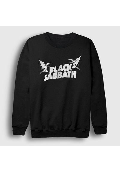 Presmono Unisex Logo Black Sabbath Sweatshirt Siyah
