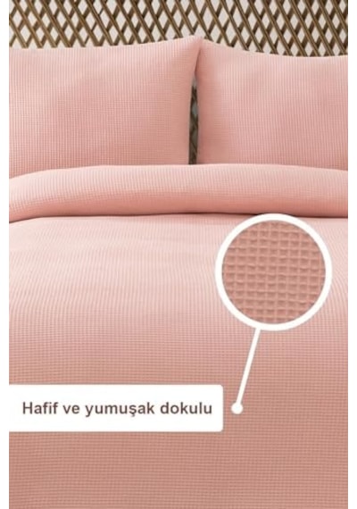 Waffle Çift Kişilik Pike Seti Pudra 200x220 Cm Genel